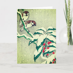 SPARROW RED BERRIES CHRISTMAS Card