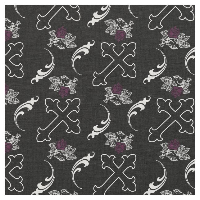 Sparrow Rose Gothic Cross Fabric (Close Up)