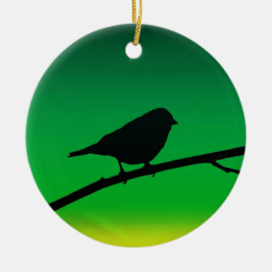 Sparrow Silhouette On Limonene Ceramic Tree Decoration