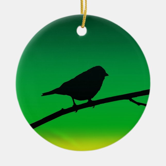 Sparrow Silhouette On Limonene  Ceramic Tree Decoration (Front)