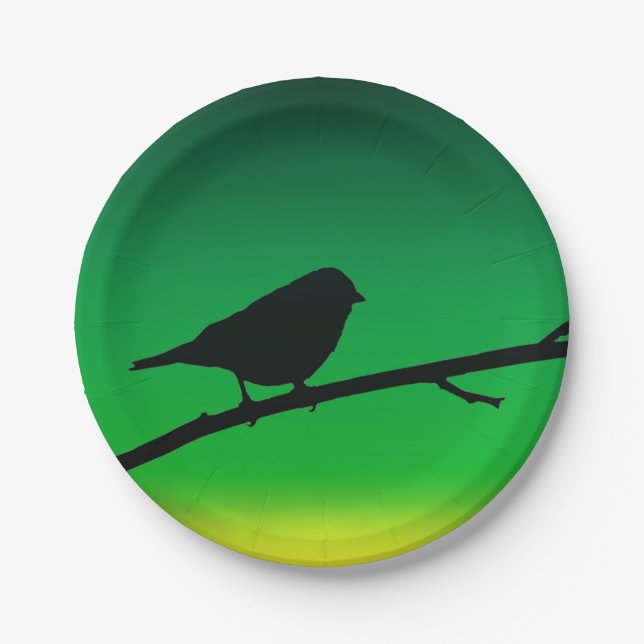 Sparrow Silhouette On Limonene Paper Plate (Front)