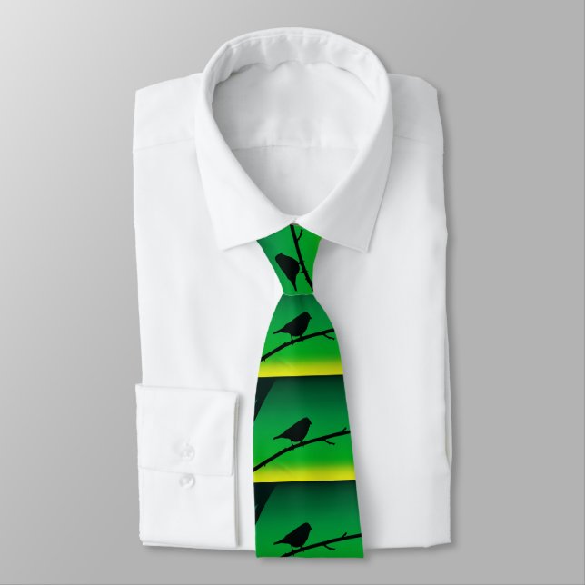 Sparrow Silhouette On Limonene Tie (Tied)