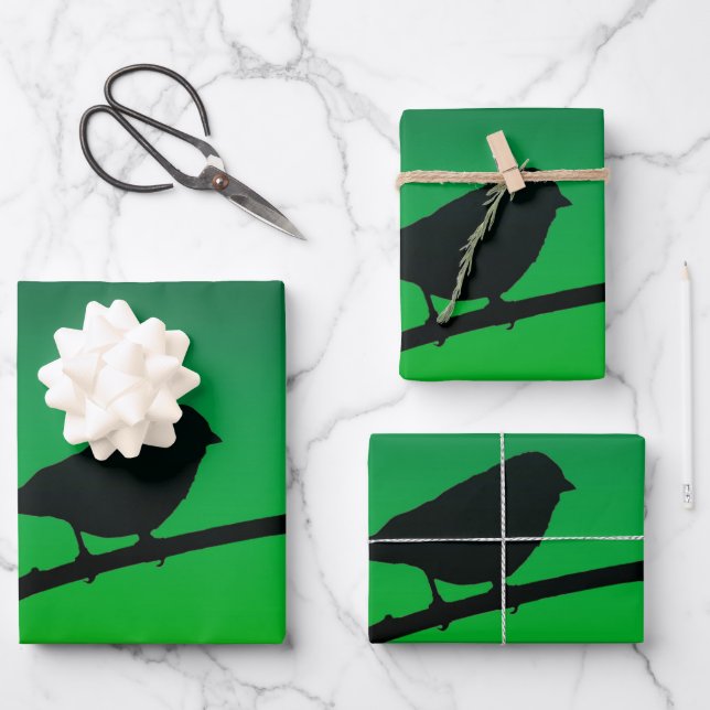 Sparrow Silhouette On Limonene Wrapping Paper Sheet (Front)