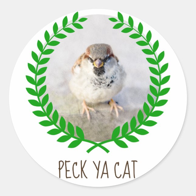 Sparrow Warrior - Peck Ya Cat funny customisable Classic Round Sticker (Front)