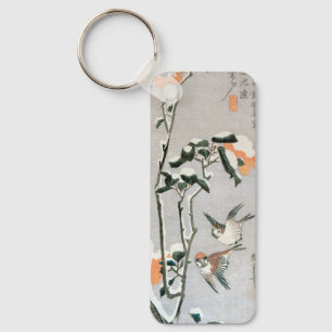 Sparrows and Camellia in Snow by Ando Hiroshige Key Ring