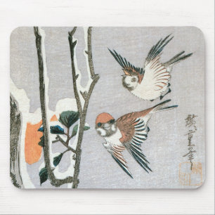 Sparrows and Camellia in Snow by Ando Hiroshige Mouse Pad