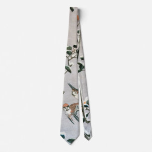 Sparrows and Camellia in Snow by Ando Hiroshige Tie