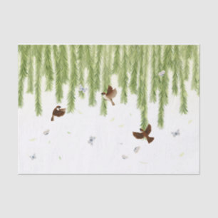 Sparrows & Butterflies Under a Weeping Willow Tissue Paper