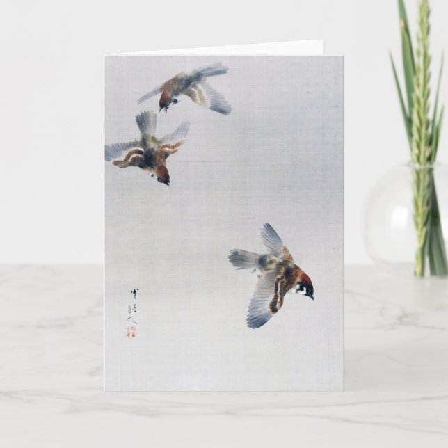 Sparrows Flying, Watanabe Seitei Card (Front)
