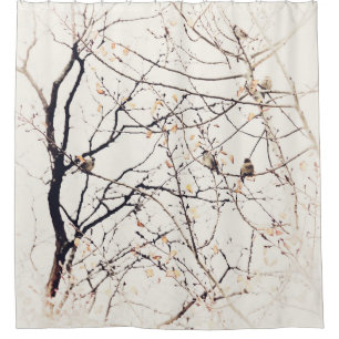 Sparrows in Tree Neutral Nature and Birds Shower Curtain