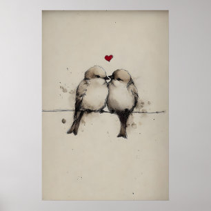Sparrows Love Printable, Heart Valentine Print