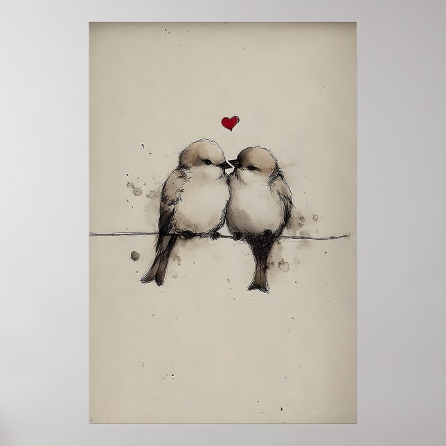 Sparrows Love Printable, Heart Valentine Print (Front)