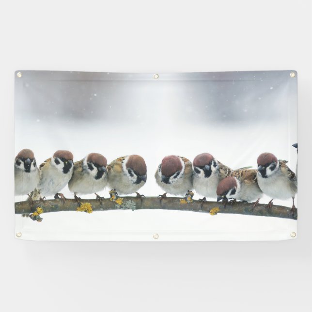 SPARROWS ON A BRANCH Banner WITH GROMMETS (Horizontal)