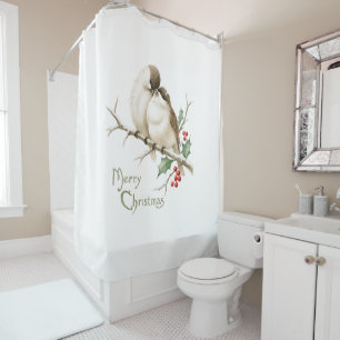 Sparrows on a Christmas Branch Shower Curtain