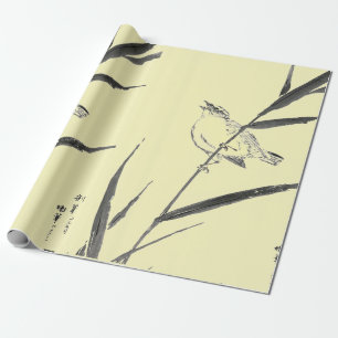 SPARROWS ON BRANCHES YELLOW WRAPPING PAPER