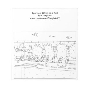 Sparrows Sitting on Rail Outline Colouring Notepad