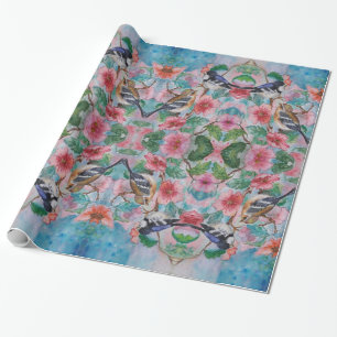 Sparrows Wrapping Paper Birds and Flowers