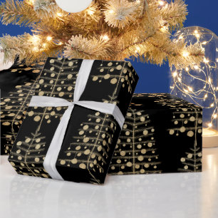 Sparse Gold Christmas Trees Heavy With Ornaments Wrapping Paper