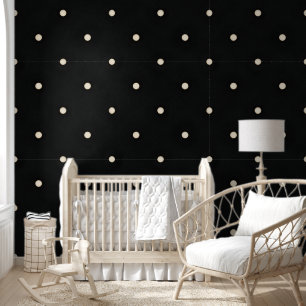 Sparse Ivory Polka Dots on Black Wallpaper