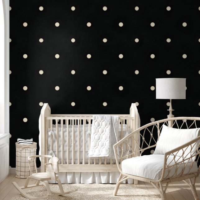 Sparse Ivory Polka Dots on Black Wallpaper (Kids)