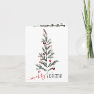 Sparse Twig Tree Red Ornaments Merry Christmas Holiday Card