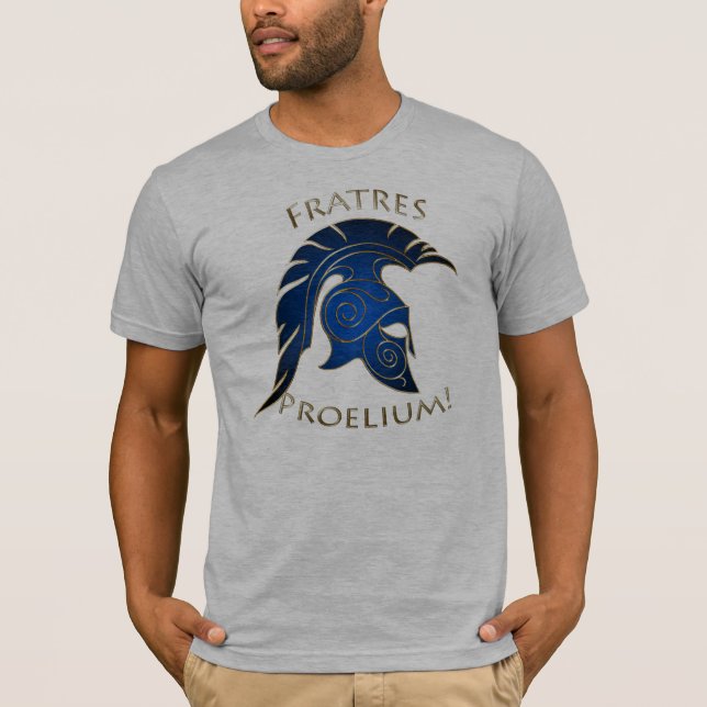 Spartan Battle Trojan Greek Warrior Blue Gold T-Shirt (Front)