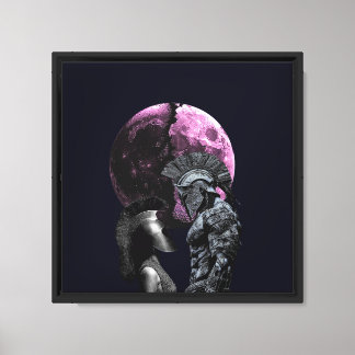 Spartan Couple with Pink Moon Fantasy Art Canvas Print