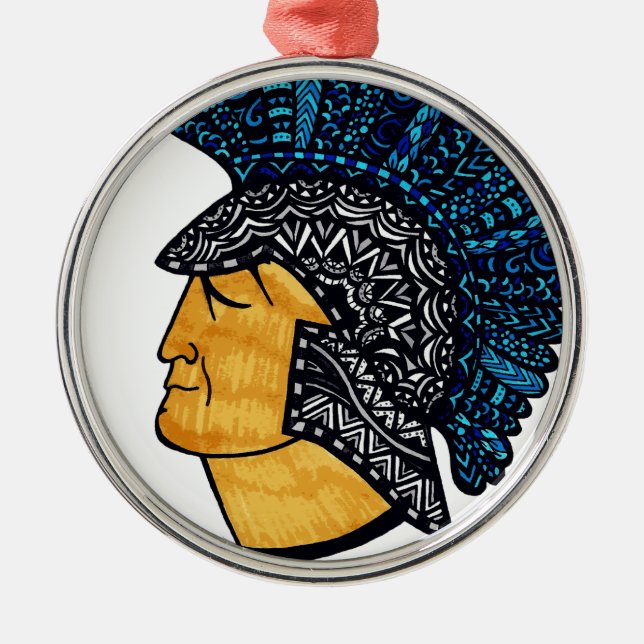 Spartan Head - Blue Metal Tree Decoration (Front)