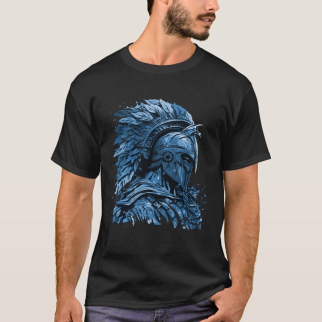 Spartan Helmet Blue Gym Gladiator Warrior Mytholog T-Shirt (Front)