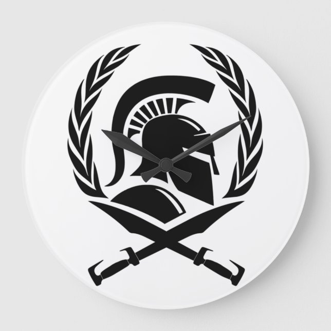 Spartan Helmet Wreath and Sword Large Clock (Front)