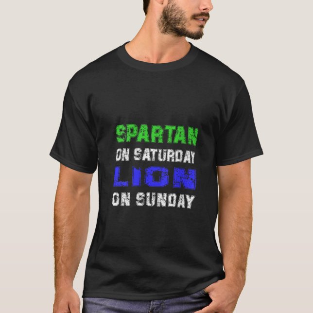 Spartan on Saturday Lion on Sunday Funny Detroit V T-Shirt (Front)