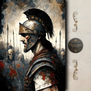 Spartan Warrior Helmet Battle Scene Decoupage Tissue Paper