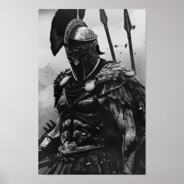 Spartan Warrior in Black and White Armour Poster (Front)