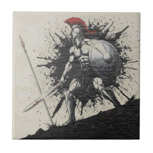 Spartan Warrior Ink Splatter Ceramic Tile