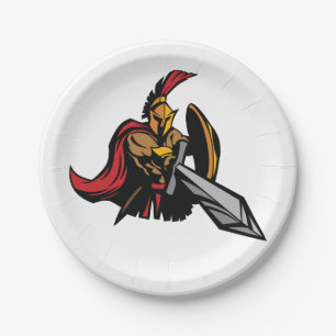 Spartan Warrior Mascot Bold Red and Gold Paper Plate