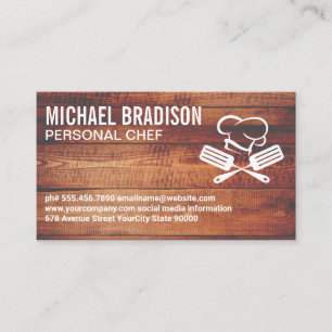 Spatula Chef Hat Logo Wood Business Card