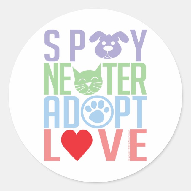 Spay Neuter Adopt Love 2 Classic Round Sticker (Front)
