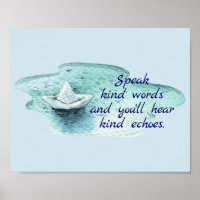 Speak Kind Words Quote with Paper Boat