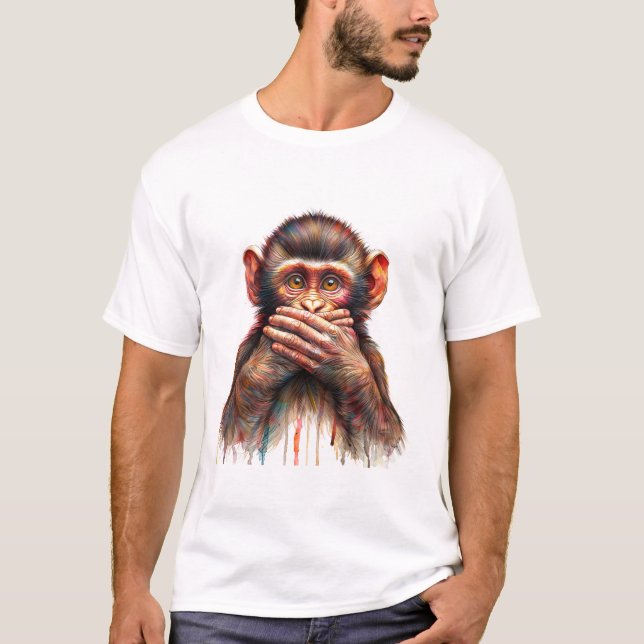 Speak No Evil Monkey Art T-Shirt (Front)