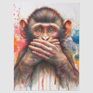 Speak No Evil Monkey Watercolor Art Tissue Paper