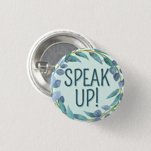 Speak Up Blue Leaves Hard of Hearing 3 Cm Round Badge
