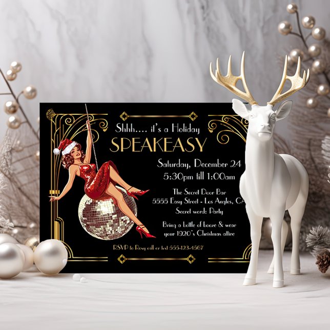 Speakeasy Christmas Great Gatsby Art Deco Party Invitation (Creator Uploaded)