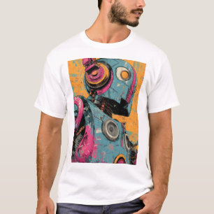 Speaker-Bot with Pink Headphones — Retro-Futurist T-Shirt