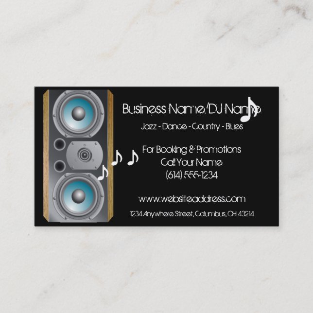 Speaker Music Notes (Music or DJ) Business Cards (Front)