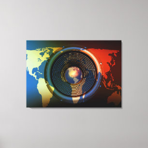 Speaker on a world map canvas print