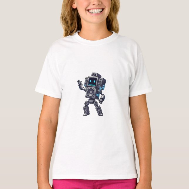 Speaker Robot Retro Pixel Kids T-Shirt (Front)