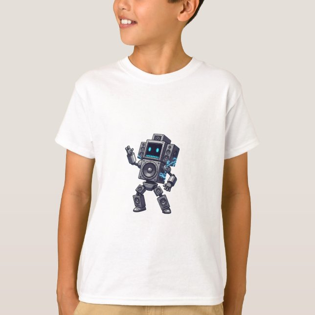Speaker Robot Retro Pixel Kids T-Shirt (Front)
