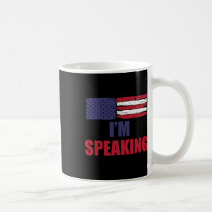 Speaking Half American Flag Kamala Harris Debate Q Coffee Mug