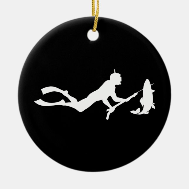 Spearfishing Diver Ceramic Tree Decoration (Front)