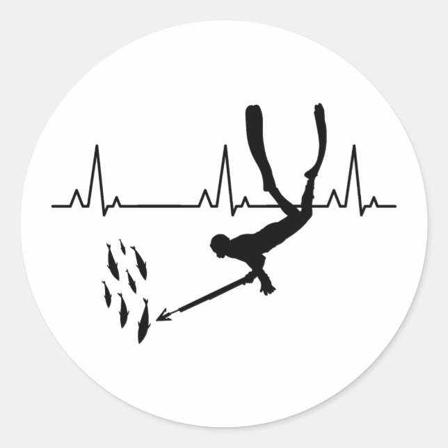 Spearfishing Spearfisher Fishing Heartbeat Pulse Classic Round Sticker (Front)